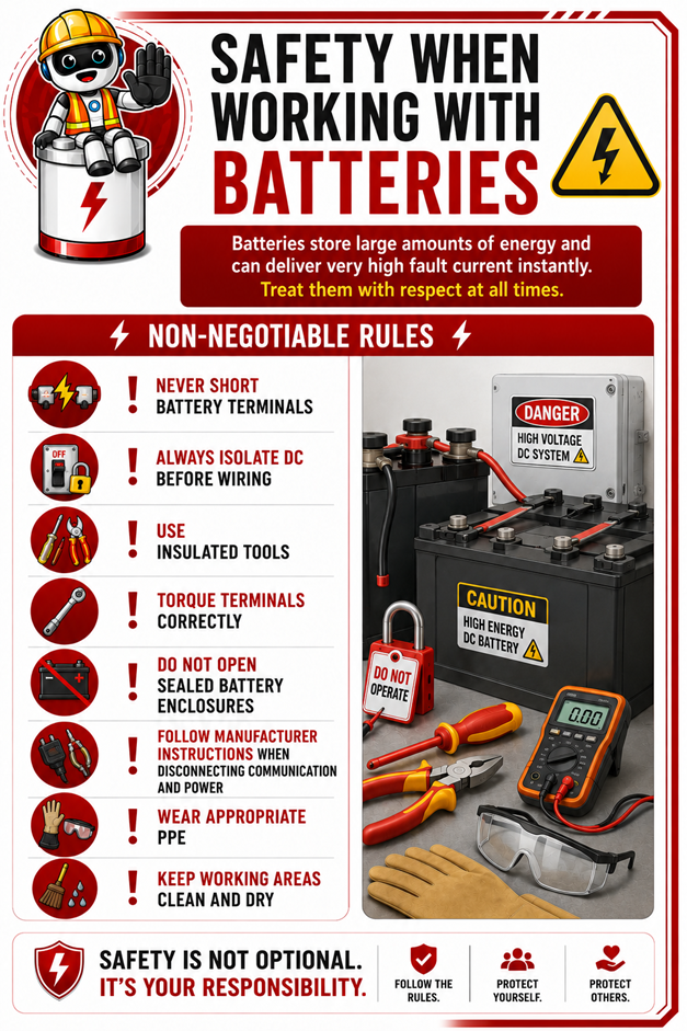 image for SAFETY WHEN WORKING WITH BATTERIES.